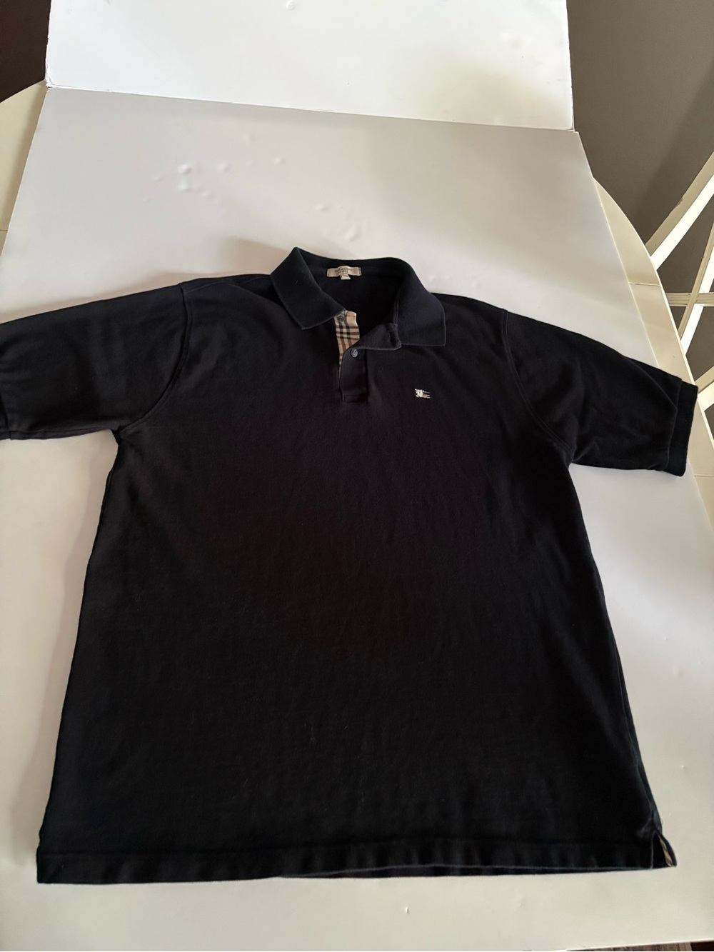 Burberry Black Polo Shirt with Check Trim made in Great Britain, 100% Cotton